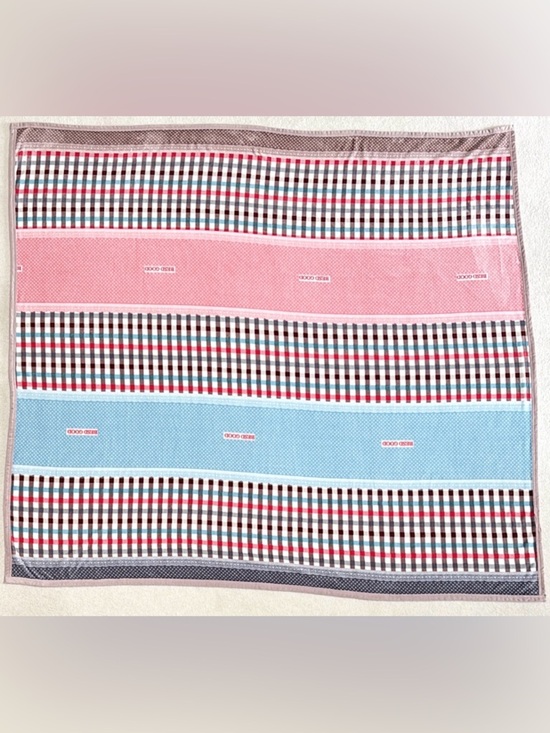 BESD GOOD Other - Striped Plaid Patchwork Large Fleece Blanket with Pink & Blue Panels New